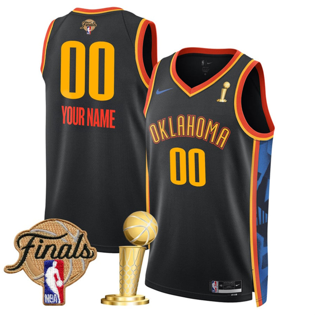 Men's Black Oklahoma City Thunder Active Player Custom 2025 Finals Patch And Finals Champions Patch City Edition Stitched Basketball Jersey